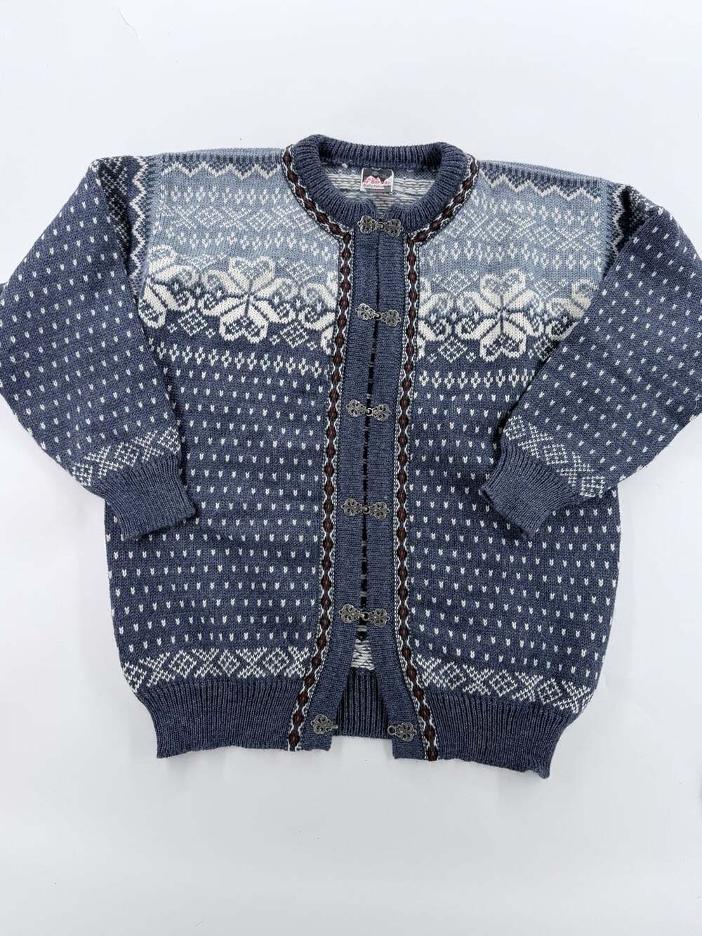 Dale of Norway Cardigan Sweater Size XL Blue Nordic Wool Metal Clasps